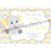 Yellow and grey elephant Baby Shower invitation,(006ebs)